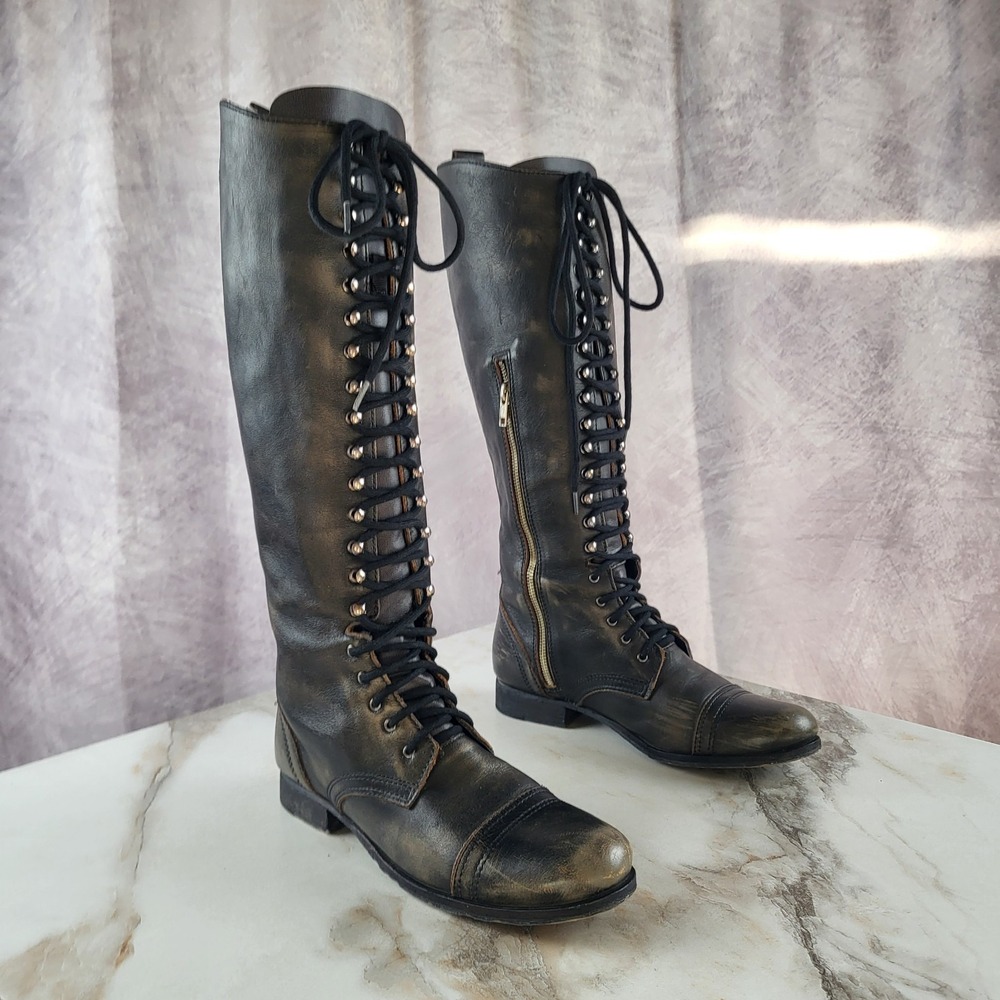 Steve Madden Size 8 Women's ABEE Tall Lace Up Knee High Boots GENUINE LEATHER